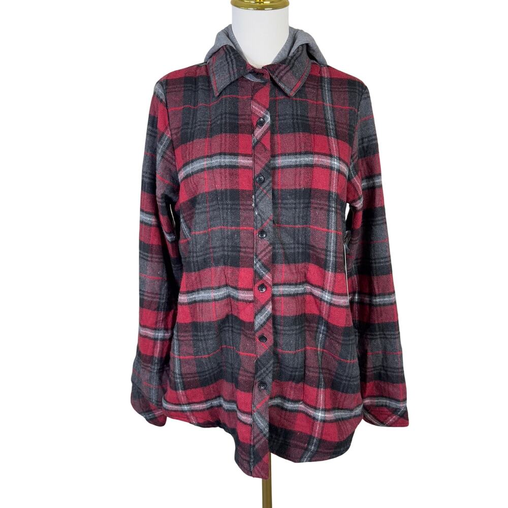 Ci Sono Plaid Button Up Zip Hooded Flannel Jacket US Women's S